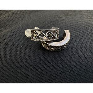 Vintage Sterling Silver Marcasite Half Hoops